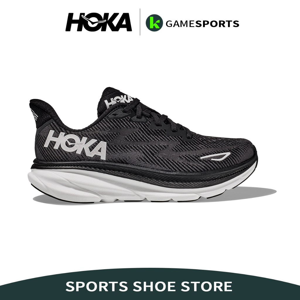 รองเท้าวิ่ง Hoka Clifton 9 ขาวดำ กันกระแทก/น้ำหนักเบา/ระบายอากาศได้ วิ่งระยะไกล รองเท้าวิ่งชาย รองเท้าวิ่งหญิง