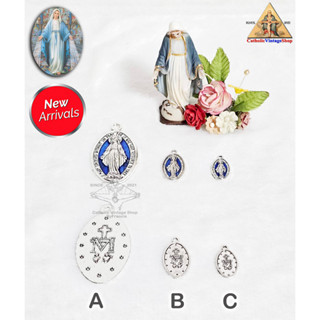 จี้เหรียญโลหะ พระแม่มารีย์ เหรียญแม่พระอัศจรรย์ ลงยาสีฟ้า Catholic Virgin mary Coin คาทอลิก