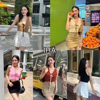 BY IRA Anna Knit Crop Top เสื้อครอปไหมพรม แขนกุดคอวี ดีเทลสายผูกโบว์สุดคิ้วว