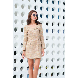 SP339S : Tinsel Boucle Off Shoulder Dress เดรสเปิดไหล่ผ้าบูเคล