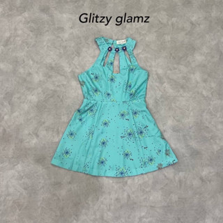 Lalisa999ราคาถูกที่สุด!! Glitzy glamz เดรสคล้องคอตัวสั้นแต่งดอกไม้3D.