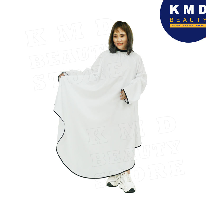 ผ้าคลุมแบบมีแขน KMD กันน้ำ โพลีเอสเตอร์ ชุดคลุมตัดผม ซอยผม ทำสี เสื้อคลุมทำผม แบบมีแขน มีสีขาวและดำ