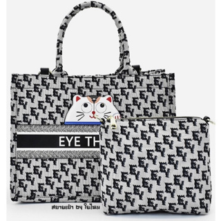 กระเป๋าช็อปปิ้งแมวผ้าทอeye theme#2142