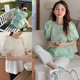 🍬LKB12726🍬 NEW เสื้อแฟชั่น ผ้าฝ้าย คอกลมแขนตุ๊กตา สไตล์น่ารักๆฤดูใบไม้ผลิ สําหรับผู้หญิง มี2สี free size