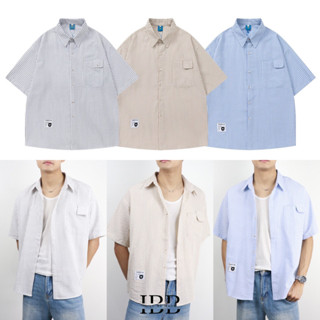 IBB PEMIUM STRIP BUBBLE SHIRT เสื้อเชิ้ตลายทางผ้าบับเบิ้ล