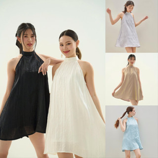 XOTHELABEL -HANNI MINI DRESS มินิเดรสผ้าพริ้วดีเทลวิ้งค์ๆ