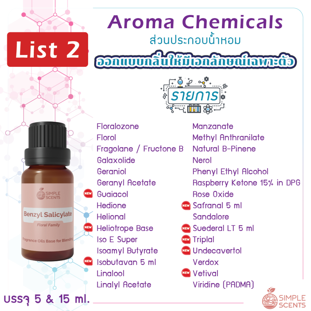 List 2 : Aroma Chemicals G - Z / ส่วนประกอบน้ำหอม / อโรม่า เคมีคอล 15 ml & 5 ml
