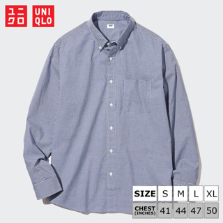 เสื้อเชิ้ตแขนยาว Uniqlo Extra Fine Cotton Broadcloth - Checked 66 Blue