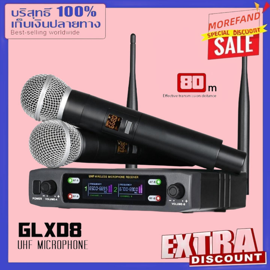 GLXD8 ไมโครโฟนคู่ไร้สายเสียงดี wireless microphone UHFตัวไมค์เป็นอลูมิเนียมแข็งแรงน้ำหนักเบา รับสัญญานได้ไกล