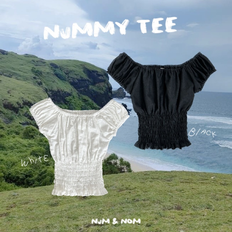 (ลด)Nummy tee เสื้อเปิดไหล่เอวสม็อค