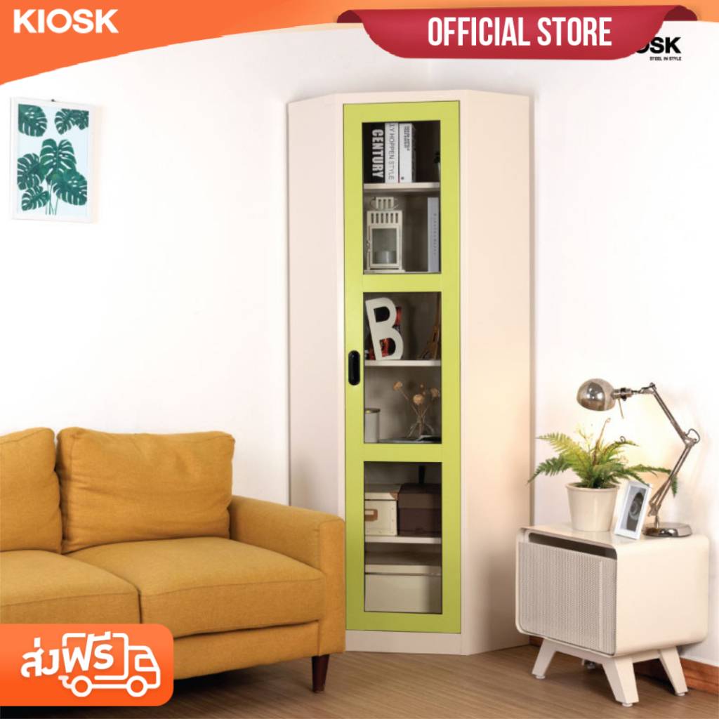 [จัดส่งพร้อมติดตั้งฟรี] KIOSK ตู้หนังสือรุ่น MAXBOOK เข้ามุม(6เหลี่ยม)กระจก 89 x 42.5 x 200 cm.