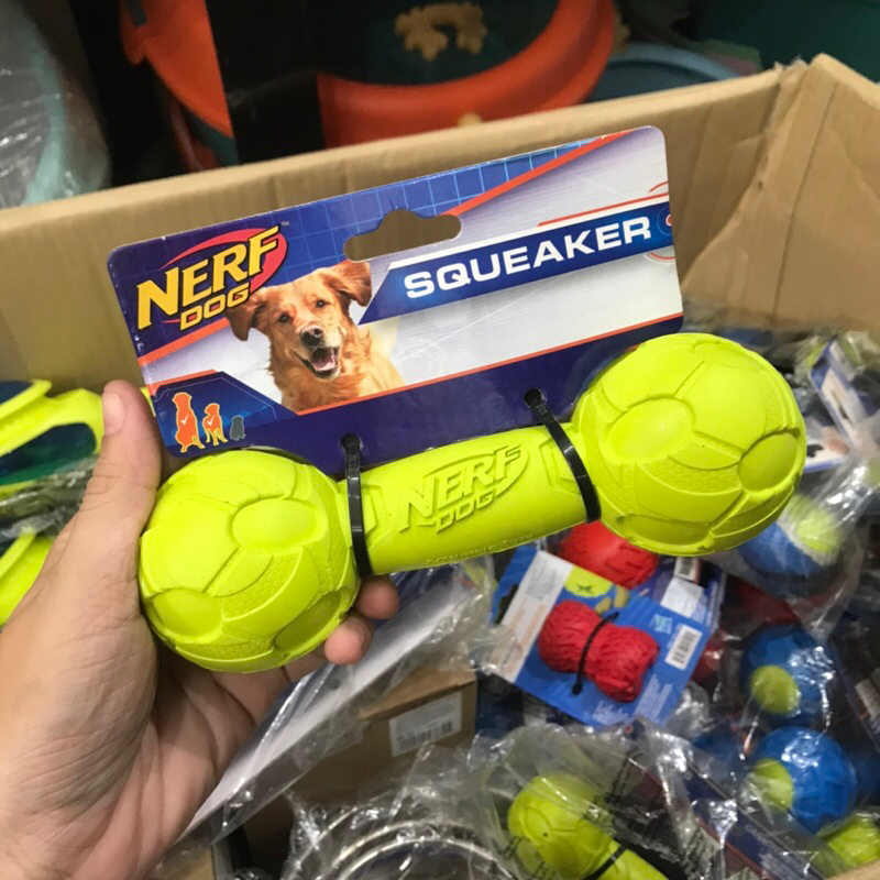 Nerf Dog Squeak Barbell Medium 7in ของเล่นขัดฟันสุนัข