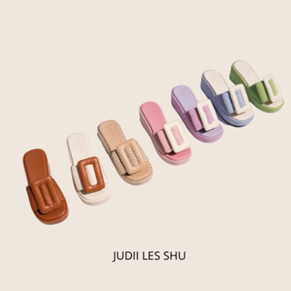 ส้นตึก Big Size 42-45 Judii Les Shu รองเท้าส้นตึกหัวเข็มขัด รุ่นCotton