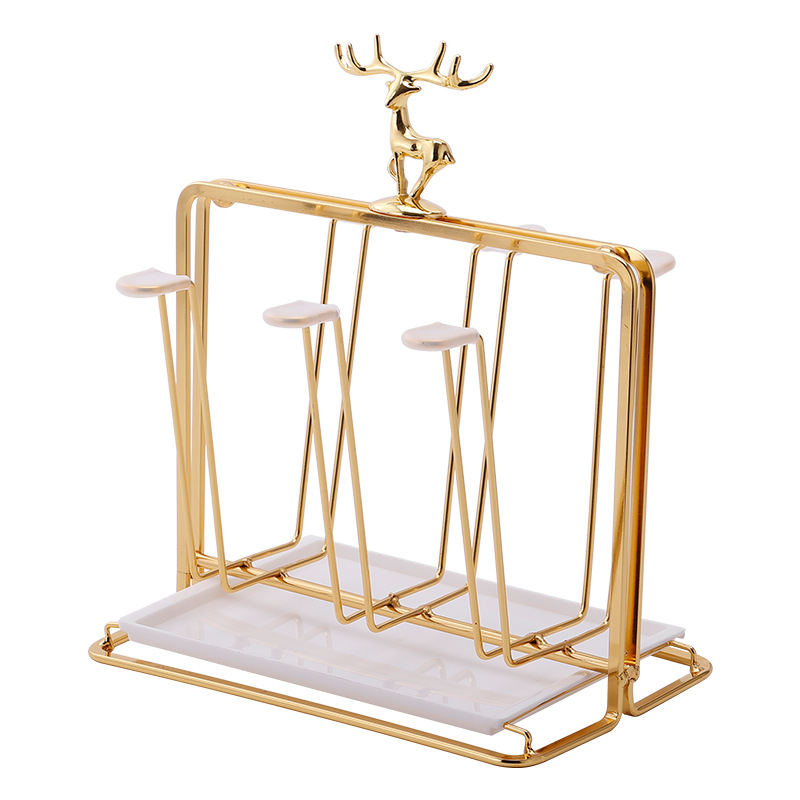 Specialthing ชั้นวางถ้วยน้ําในบ้านห้องนั่งเล่นชั้นวางถ้วยเก็บถ้วย ที่คว่ำแก้ว 6ใบ แนวมินิมอล สีทองเงา สวยมาก