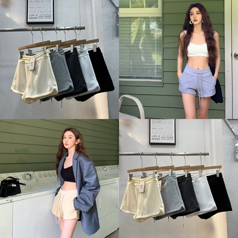 Lady_jeans#613 #1030(K)กางเกงวอมขาสั้น สายฝอ หน้านุ่มใส่สบาย ทรงสวย