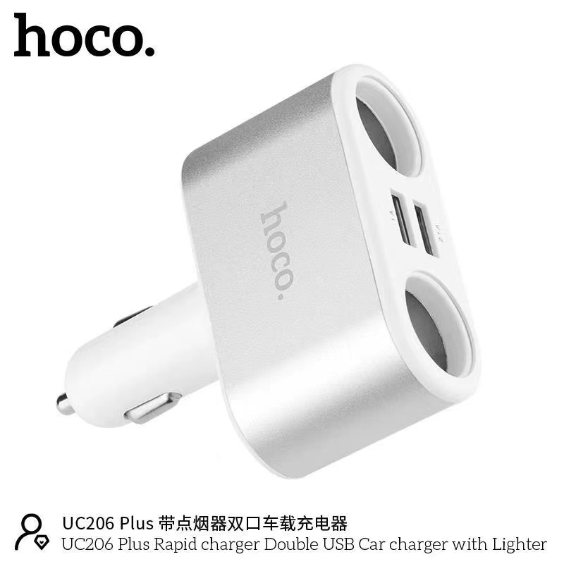 Hoco UC206 Plus Car Charger 3.1A ที่ขยายช่องจุดบุหรี่ 2 ช่อง พร้อม USB 2 port UC206PLUS ชาร์จรถ ชาร์