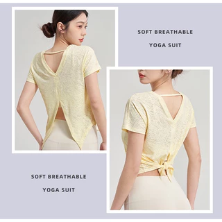 Braclothes#DX033 เสื้อออกกำลังกายผู้หญิง แขนสั้น ผ่าหลัง เนื้อผ้านิ่มใส่สบาย