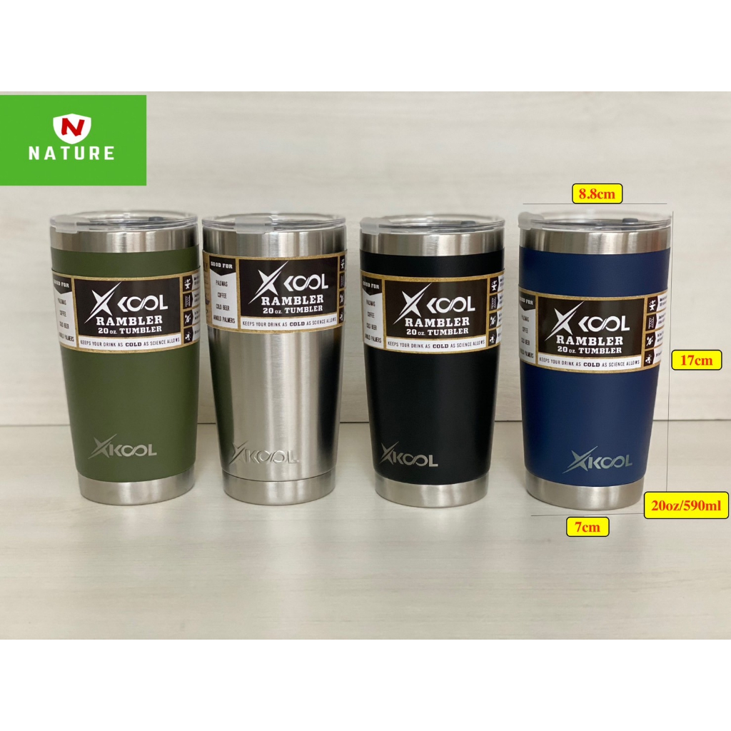 Xkool แก้วขนาด 20oz 30ozสีพื้นเก็บอุณหภูมิความเย็น,ร้อน สแตนเลส304Free!!ยางลองแก้วไม่มีไอน้ำเกา