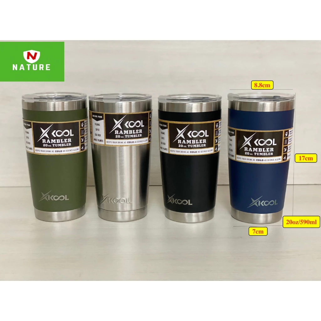 Xkool แก้วขนาด 20oz 30ozสีพื้นเก็บอุณหภูมิความเย็น,ร้อน สแตนเลส304Free!!ยางลองแก้วไม่มีไอน้ำเกา
