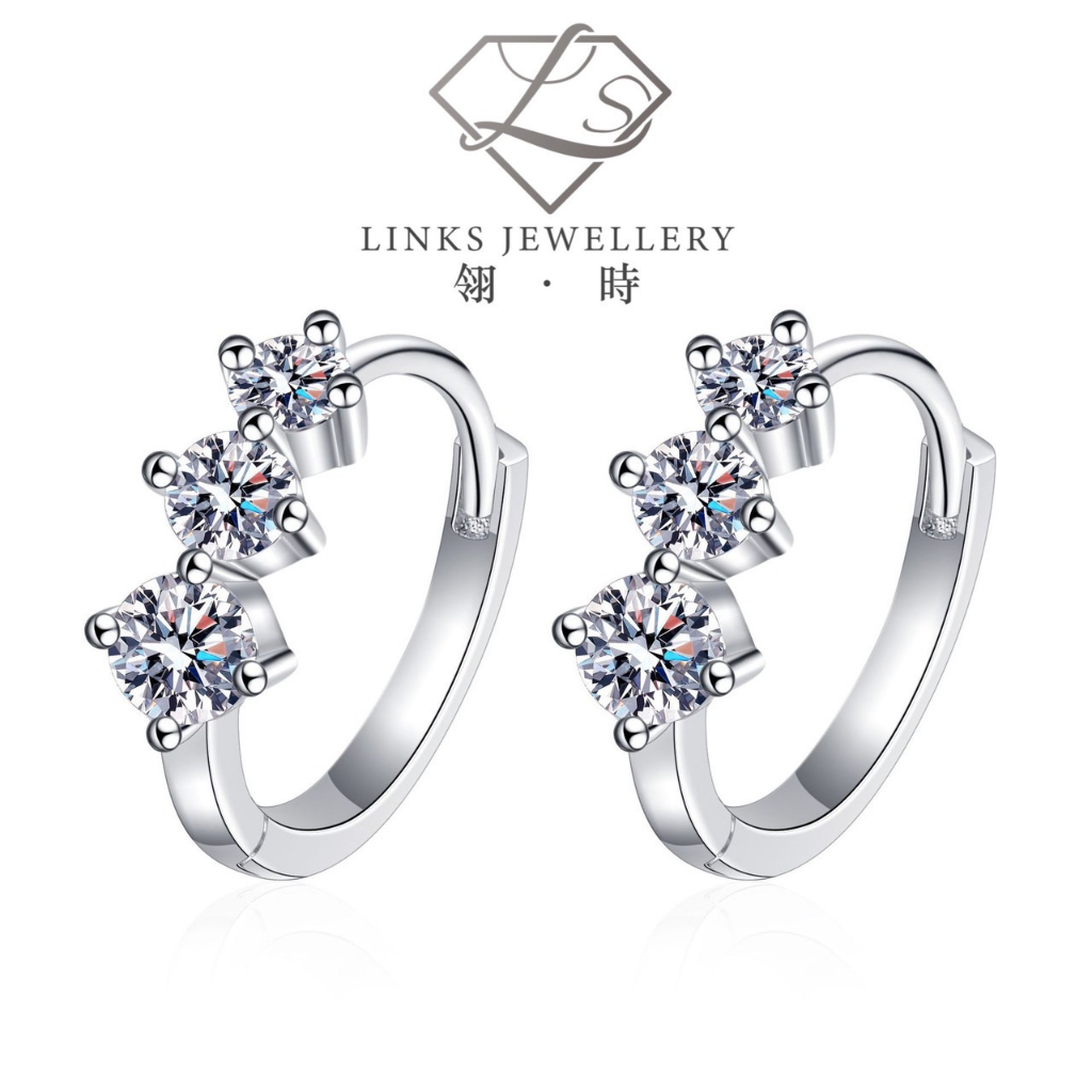 ［Real Moissanite］Can Pass Diamond Test 18K Gold Simple Three Diamond Earrings ME016 Diamond Earrring