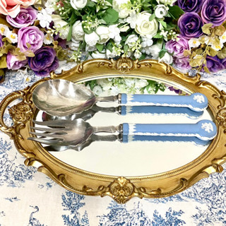 Rare ! Wedgwood Jasperware Serving Fork &amp; Spoon ชุดช้อนส้อมสลัด