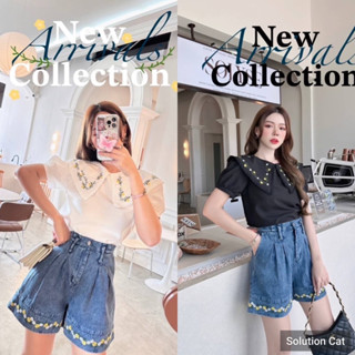 (เช็คสินค้าก่อนแม่ค้าไม่ได้สต๊อกค่ะ)เซ็ทขาสั้นน่ารักมากๆเสื้อคอปก+กางเกงยีนส์ขาสั้นป้าย Bo rich ta