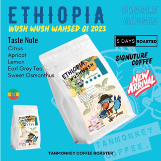 New! Tanmonkey Coffee เมล็ดกาแฟคั่ว Ethiopia Kaffa Wushwush Washed G1 (Light Roasted)