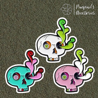 ʕ •ᴥ•ʔ ✿ พร้อมส่ง : เข็มกลัดเซ็ทหัวกระโหลก 3 สี | 3 Color Skull Enamel Brooch Pin Set.