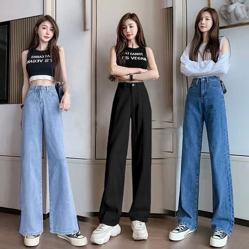 💥Flash sale💥กางเกงยีนส์ เอวสูง สไตล์เกาหลี แนววินเทจ เท้ากว้าง กางเกงยีนส์ผู้หญิง xoxo มีไซซ์ S-2XL