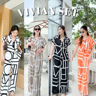 (โค้ด L299HIT ลด 20%) VIVIAN SET ชุดเซ็ทขายาว ลายผ้ากราฟิก เนื้อผ้าใส่สบายมาก แขนล้ำ กางเกงยางยืด