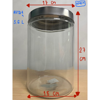 โหลแก้วทรงกระบอกใหญ่ฝาสแตนเลส