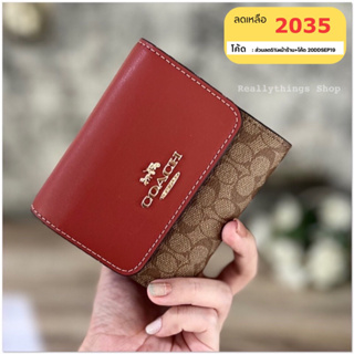 {แท้💯%📮พร้อมส่ง+ส่งฟรี} กระเป๋าสตางค์สั้น 3 พับ : Signature Blocked Small Trifold Wallet