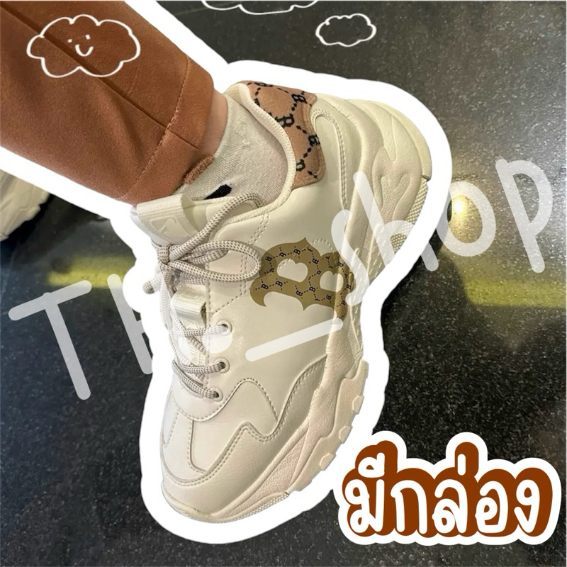 ราคาพิเศษแถมกล่องและถุง รองเท้าผ้าใบ Boston MLB BigBall Chunky NY พื้นสูงเสริมส้น 6cm.