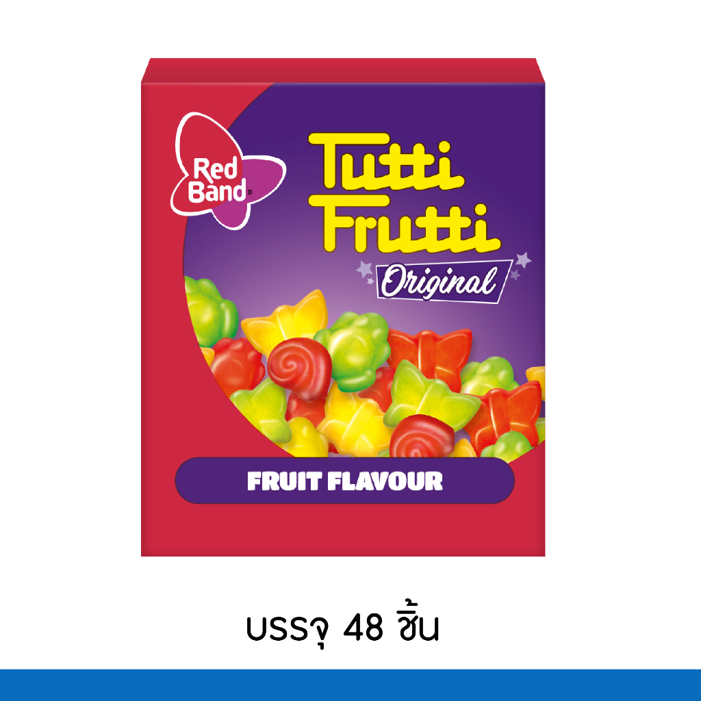 เรดแบนด์ ทุตตี้ฟรุตตี้ แพ็ค 48 ชิ้น ปริมาณ 15ก.รูปผีเสื้อTutti Frutti เยลลี่ วุ้น ขนม เยลลี่รูปสัตว์ต่างๆ เยลลี่กล่องแดง