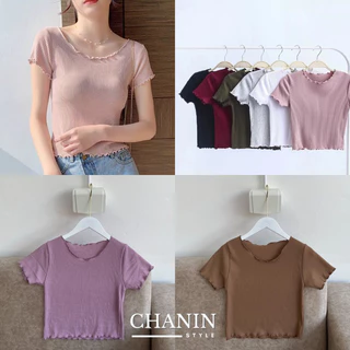 ✨CHANIN.STYLE✨เสื้อครอปชายหยัก ผ้าร่อง ยืดนิ่มทรงสวย ฟรีไซซ์ มีปลายทาง [No.D3- Avaเอวา]