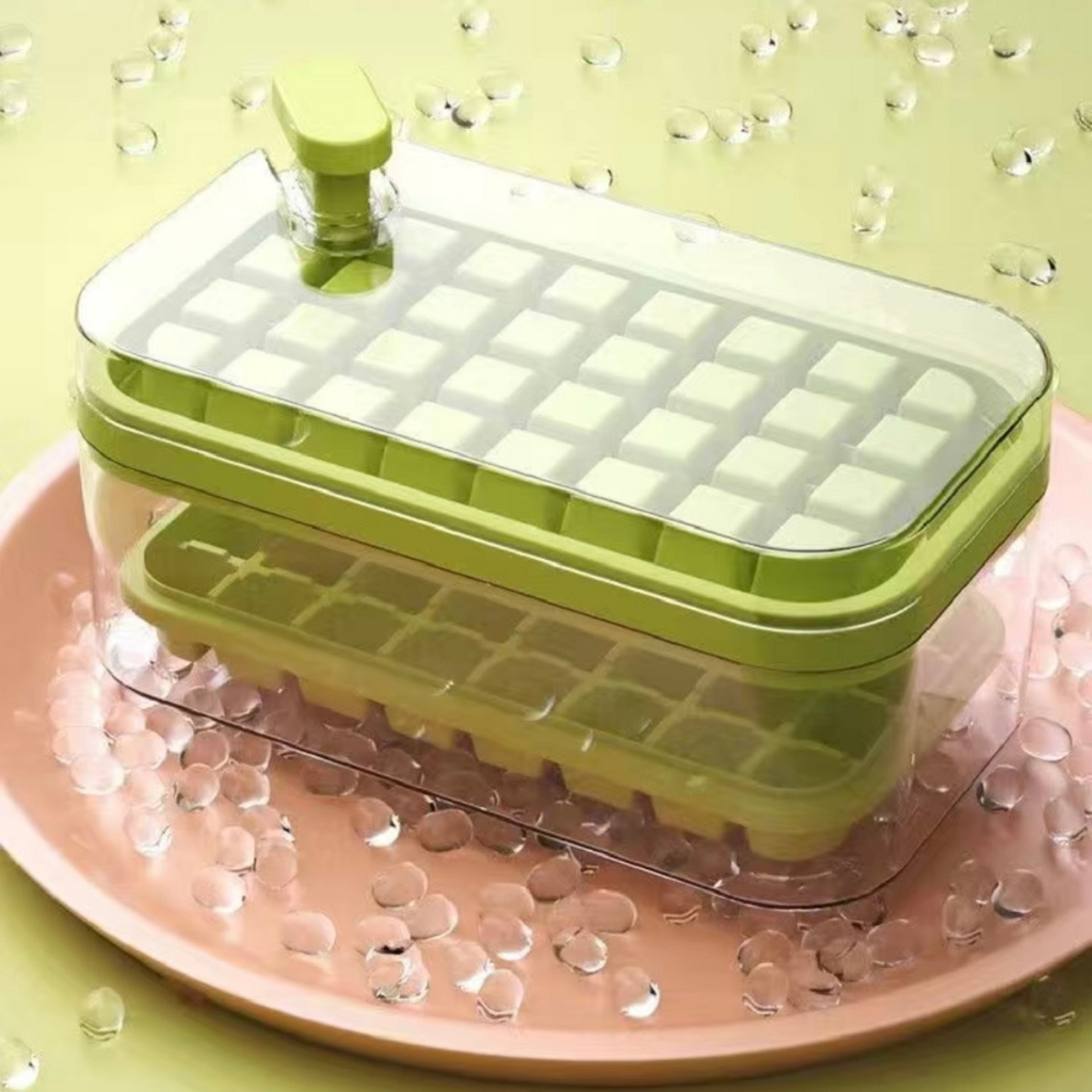 แม่พิมพ์ทำน้ำแข็ง 64 ช่อง ที่ทำน้ำแข็ง พิมพ์น้ำแข็ง มีฝาปิด （แถม ที่ตัก）