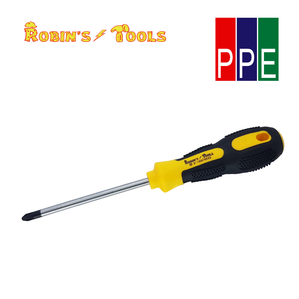 6625 [Robin's tool] ไขควงด้ามยางกลมปากแฉก PH2 6x100mm.