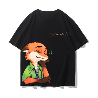 Zootopia อะนิเมะแขนสั้น Nick Fox Nick หล่อพิมพ์ผ้าฝ้ายเสื้อยืดแฟชั่นสำหรับผู้ชาย