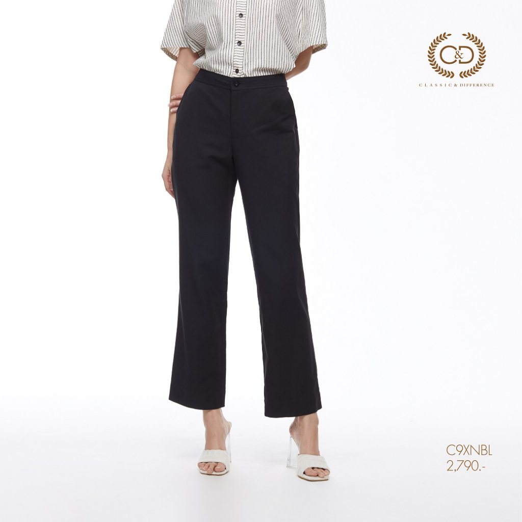 C&D - Linen Premium Basic long pants กางเกง ขายาว ผ้าลินิน ทรงตรง สีดำ C9XNBL