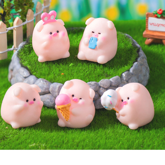 หมูรถเข็นไอติม (ราคา/1 ชิ้น)  ตุ๊กตาแต่งบ้าน ตุ๊กตาแต่งสวน ของสะสม โมเดล จัดสวนถาด พร็อพถ่ายรูป