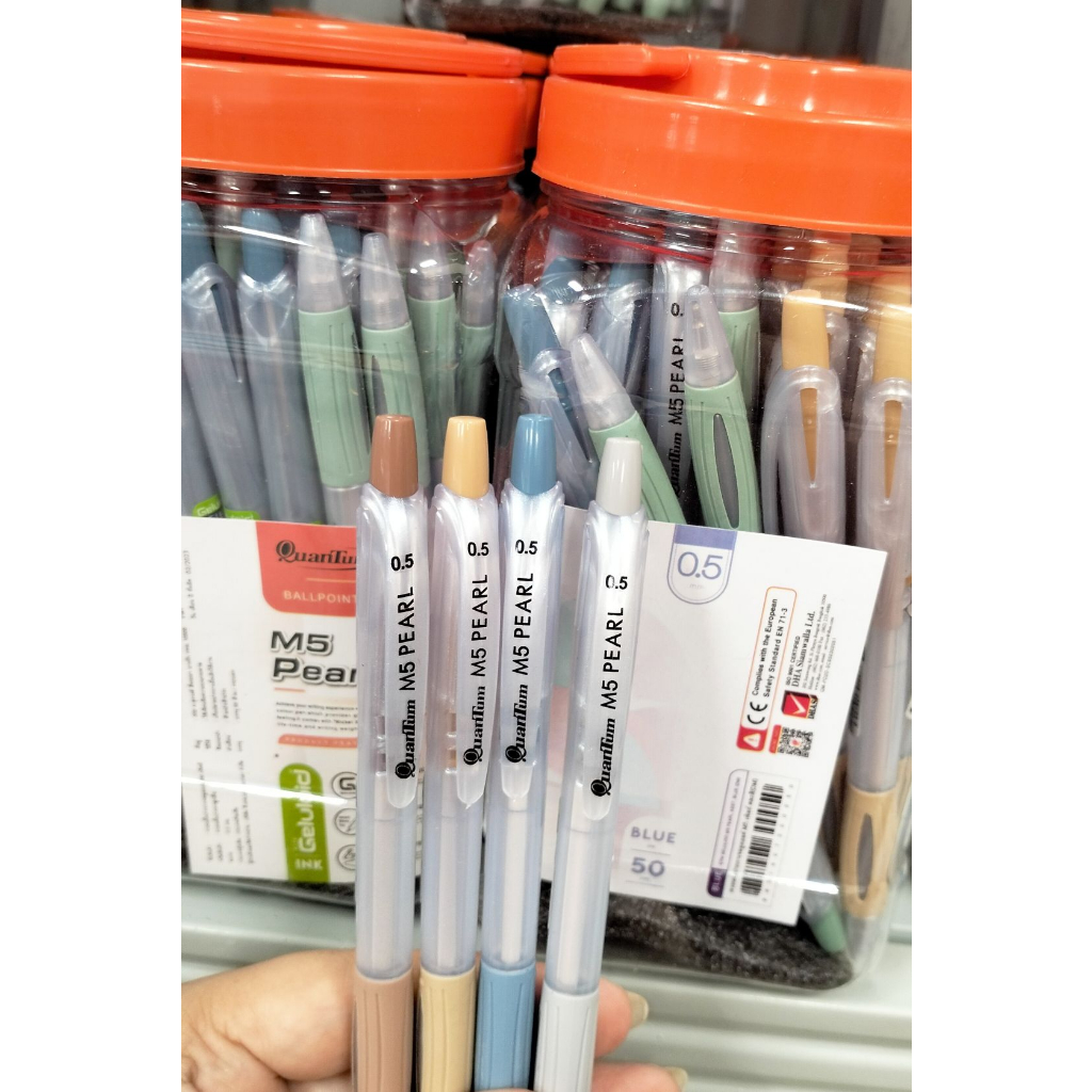 ปากกาควอนตั้ม (Quantum) รุ่น M 5 Pearl (เพิลล์)สีน้ำเงิน ขนาด 0.5 มม. 50ด้าม/กระปุก Quantum Galuloid
