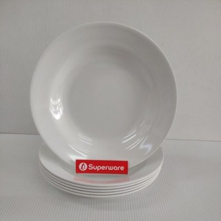 สีขาวทรงกลมซุปเปอร์แวร์จานทรงลึก8 นิ้ว 6 ชิ้นสินค้าพร้อมส่งท…