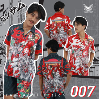 YAKZA hawaii 007 SET เสื้อเชิ้ต ฮาวาย + กางเกงขาสั้น ลายปีศาจ จิ้งจอกเก้าหาง ทรงตรง แห้งไวไม่ร้อน