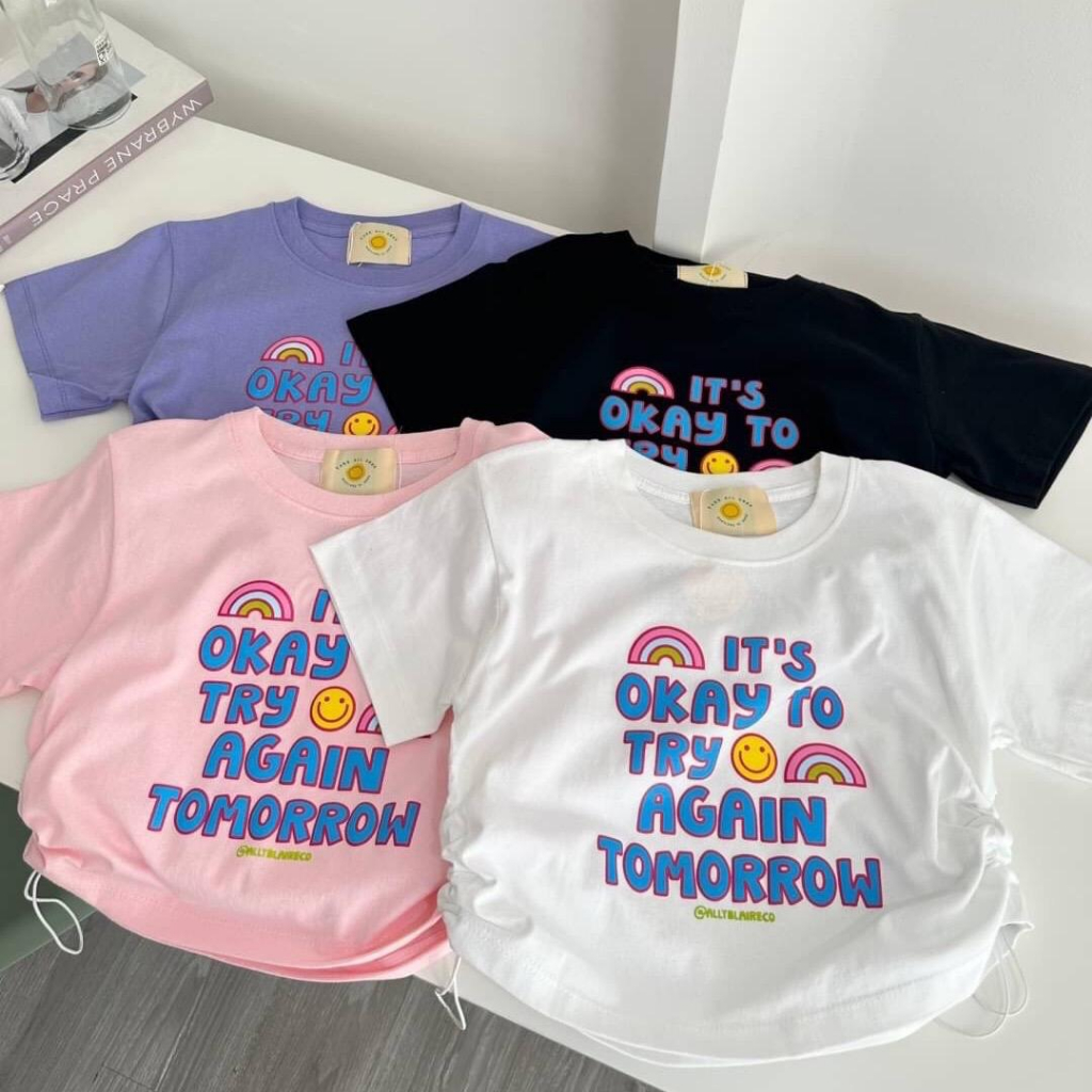 เสื้อครอปรูดข้าง IT’S OK TO TRY AGAIN TOMORROW ผ้าคอตตอน