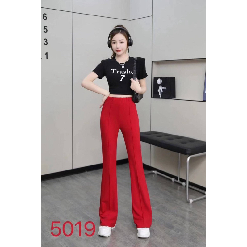 กางเกงขาม้า สีพื้นตีเกล็ดด้านหน้า เนื้อผ้าแน่นเก็บทรงสวย #5019