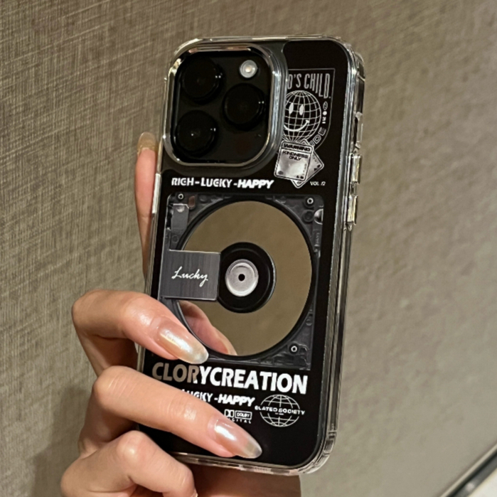 จัดส่งทันที เคสไอโฟน11/12/13/14/15 Pro max Black Lucky Retro Silicone Mirror Case For iPhone11,12,13,14,13PM,14PM