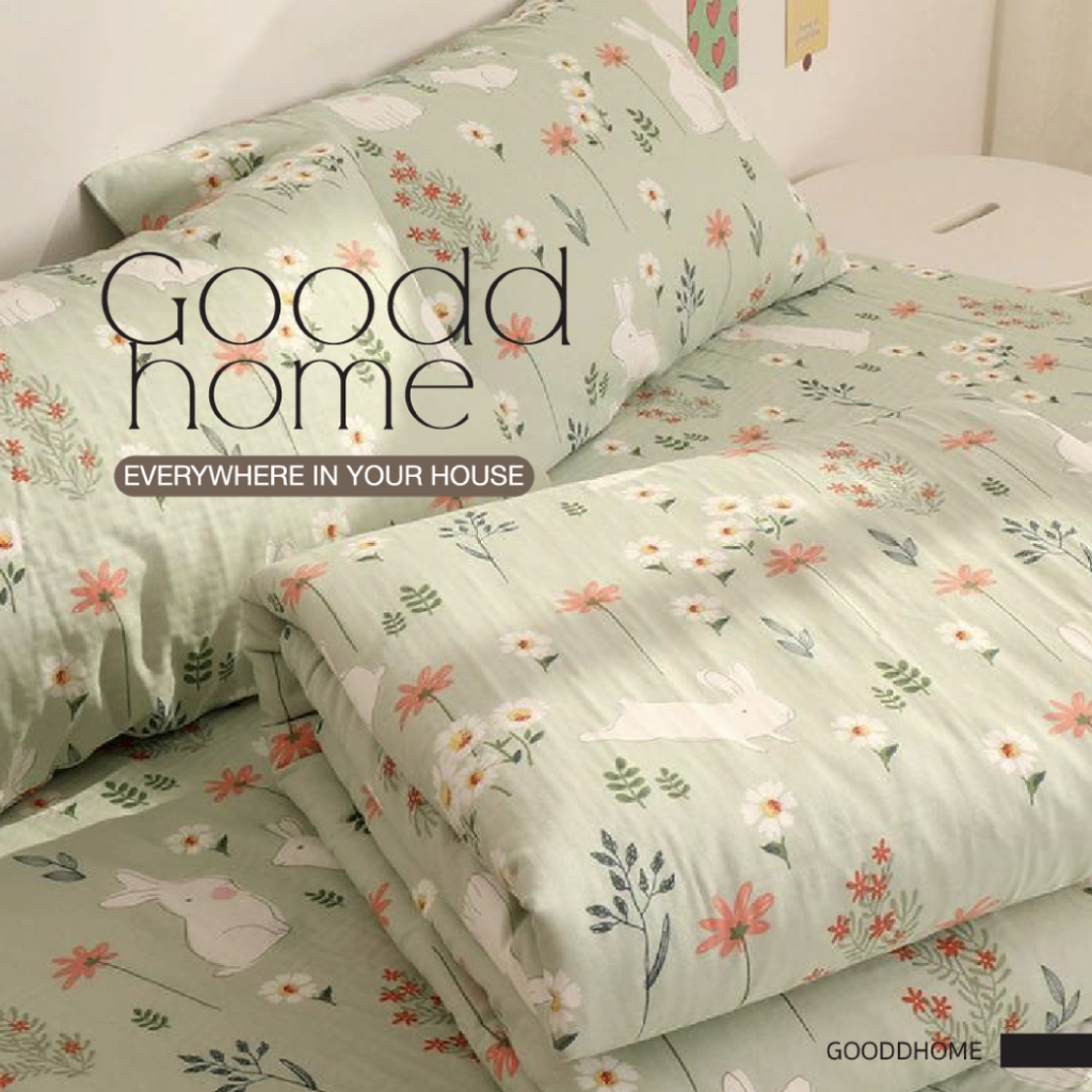 ผ้าปูที่นอนผ้าฝ้ายแท้ น้องกระต่ายเขียว 🐰