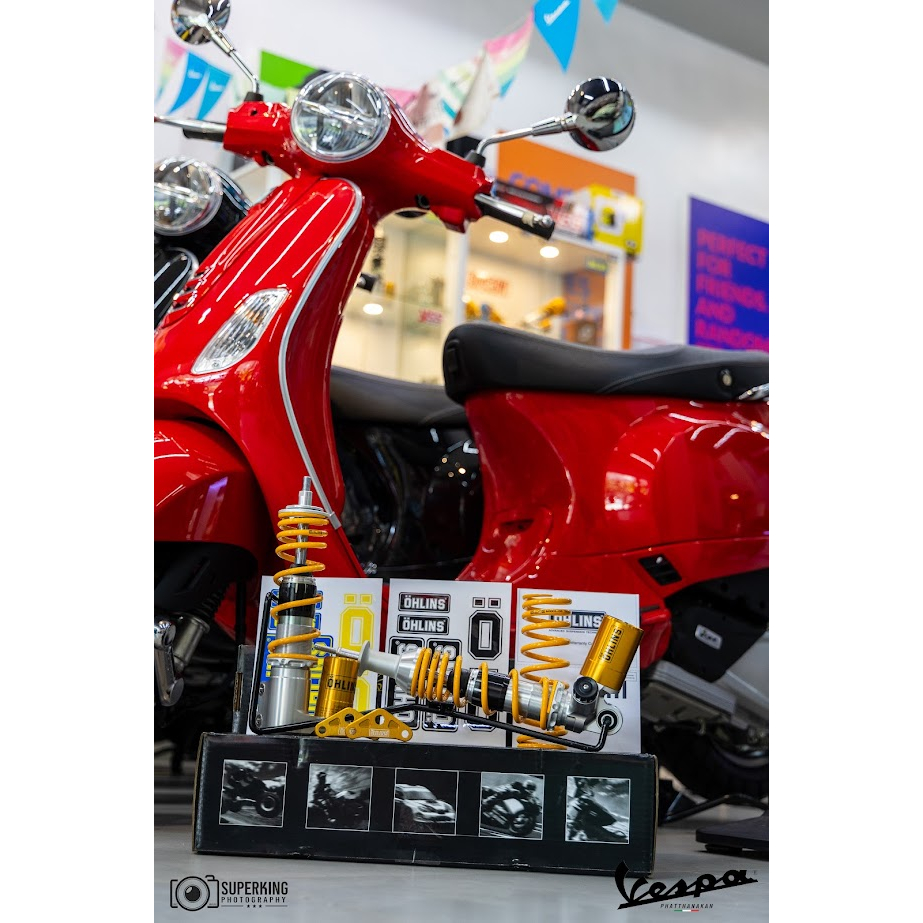 โช๊ค Öhlins Vespa LX-S 125cc Yellow Classic PI301-PI302 สปริงเหลือง-ซับแทงค์ทอง