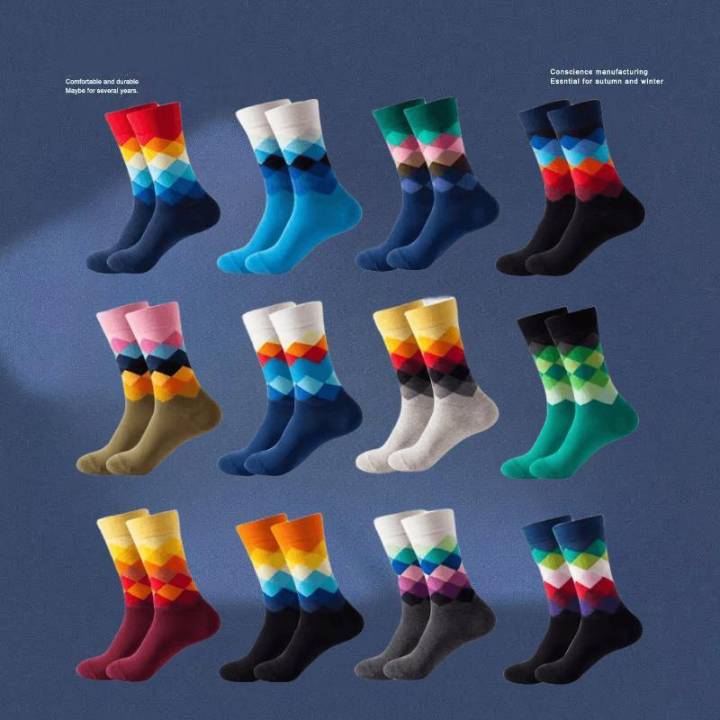 ถุงเท้ากราฟฟิค ถุงเท้าหลากหลายสี สัน แนววินเทจ สวย เท่European style socks fashion men's and women's socks