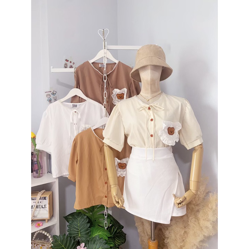 🌷G015 เสื้อแฟชั่น กระเป๋าหมี